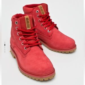 NWOT Natural suede genuine leather red boots unisex/women size eur41 US 10